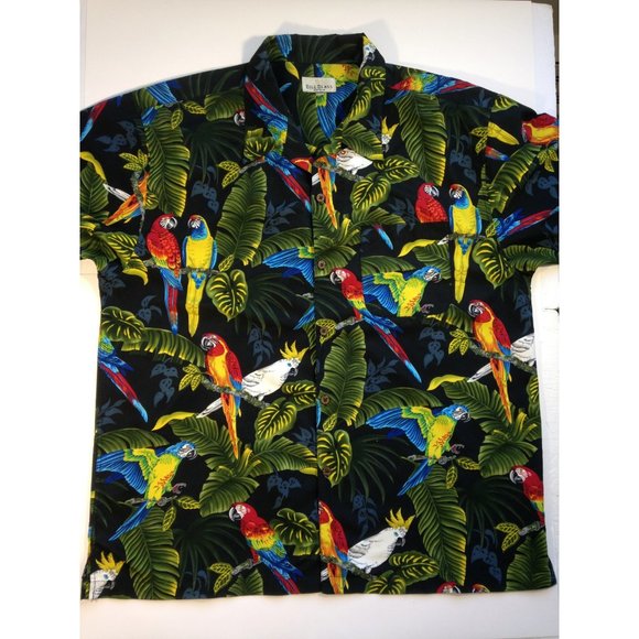 Mens Hawaiian Shirt Bill Blass Tropical Birds Colorful red green yellow- XXL 2XL - Picture 2 of 8